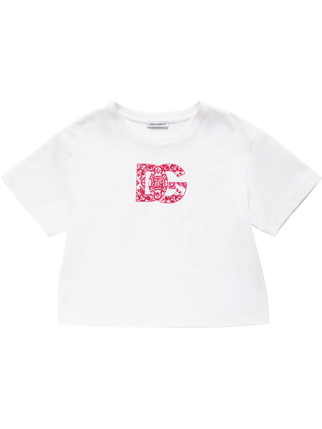 Dolce & Gabbana Kids' Logo印花棉质平纹针织t恤 In White