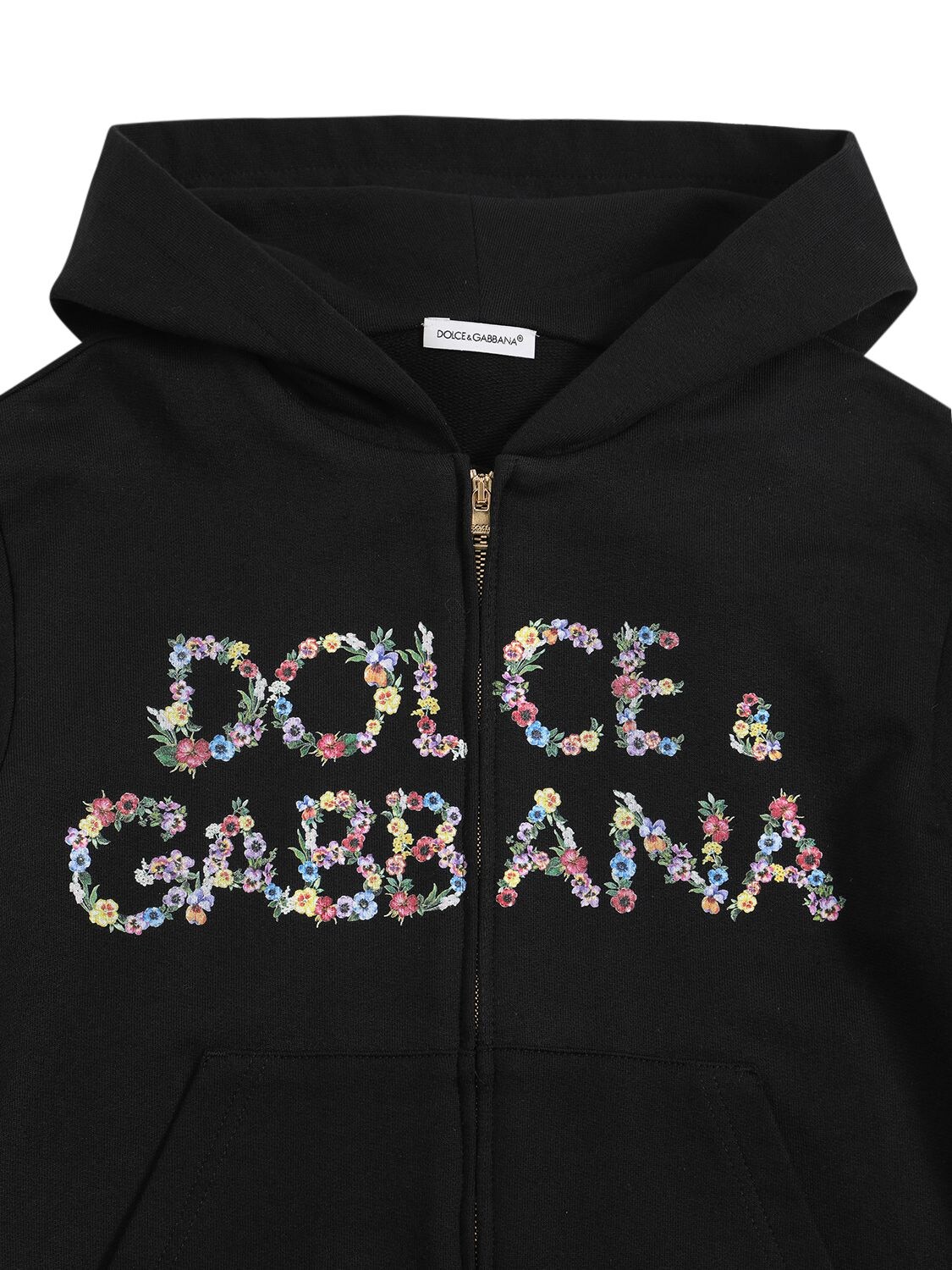 Shop Dolce & Gabbana Logo Print Cotton Zip-up Hoodie In Black