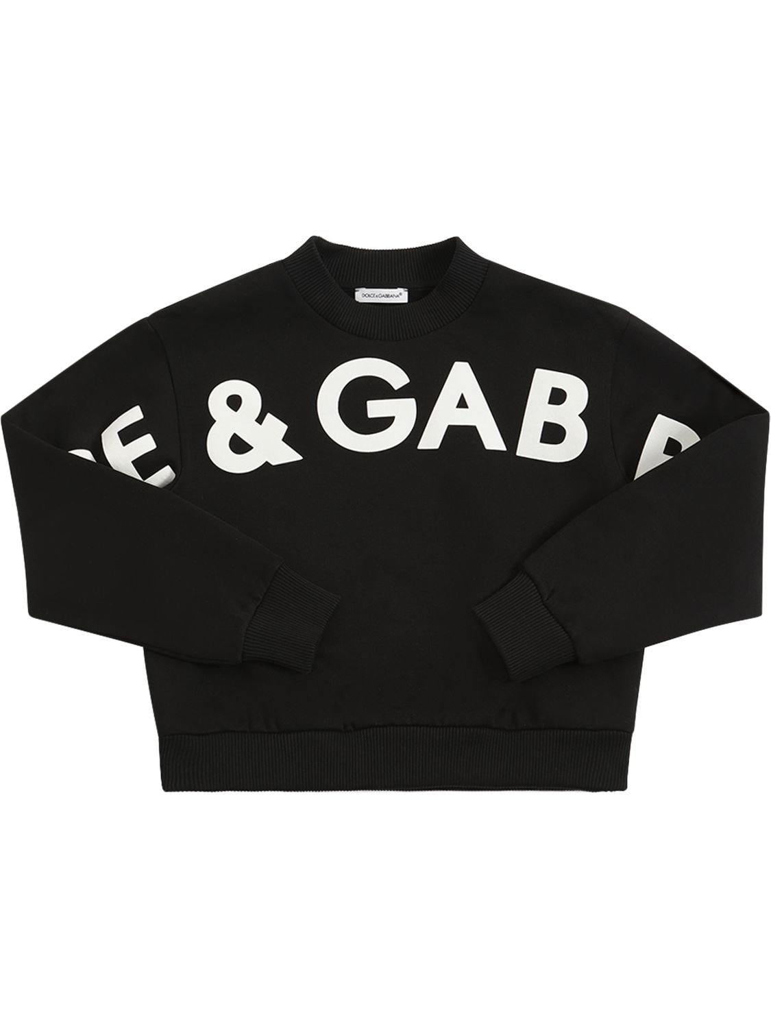 Dolce & Gabbana Kids' Logo Print Cropped Cotton Sweatshirt In Black