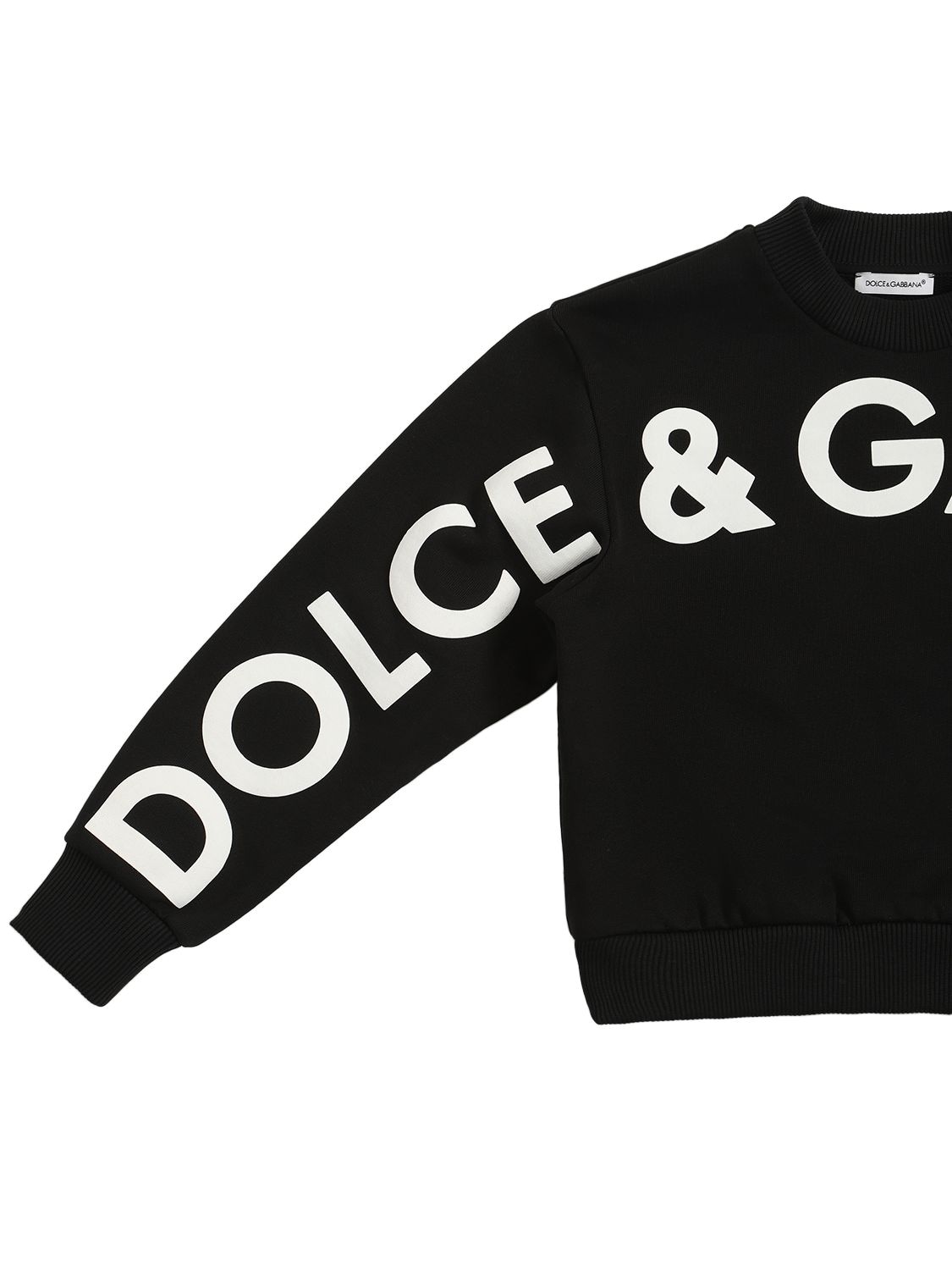 Shop Dolce & Gabbana Logo Print Cropped Cotton Sweatshirt In Black