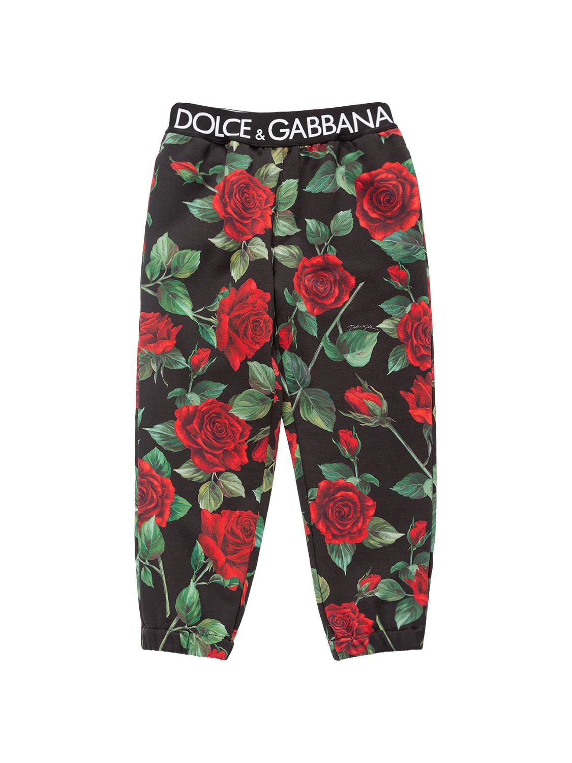 Shop Dolce & Gabbana Rose Print Cotton Sweatpants W/logo In Black,red