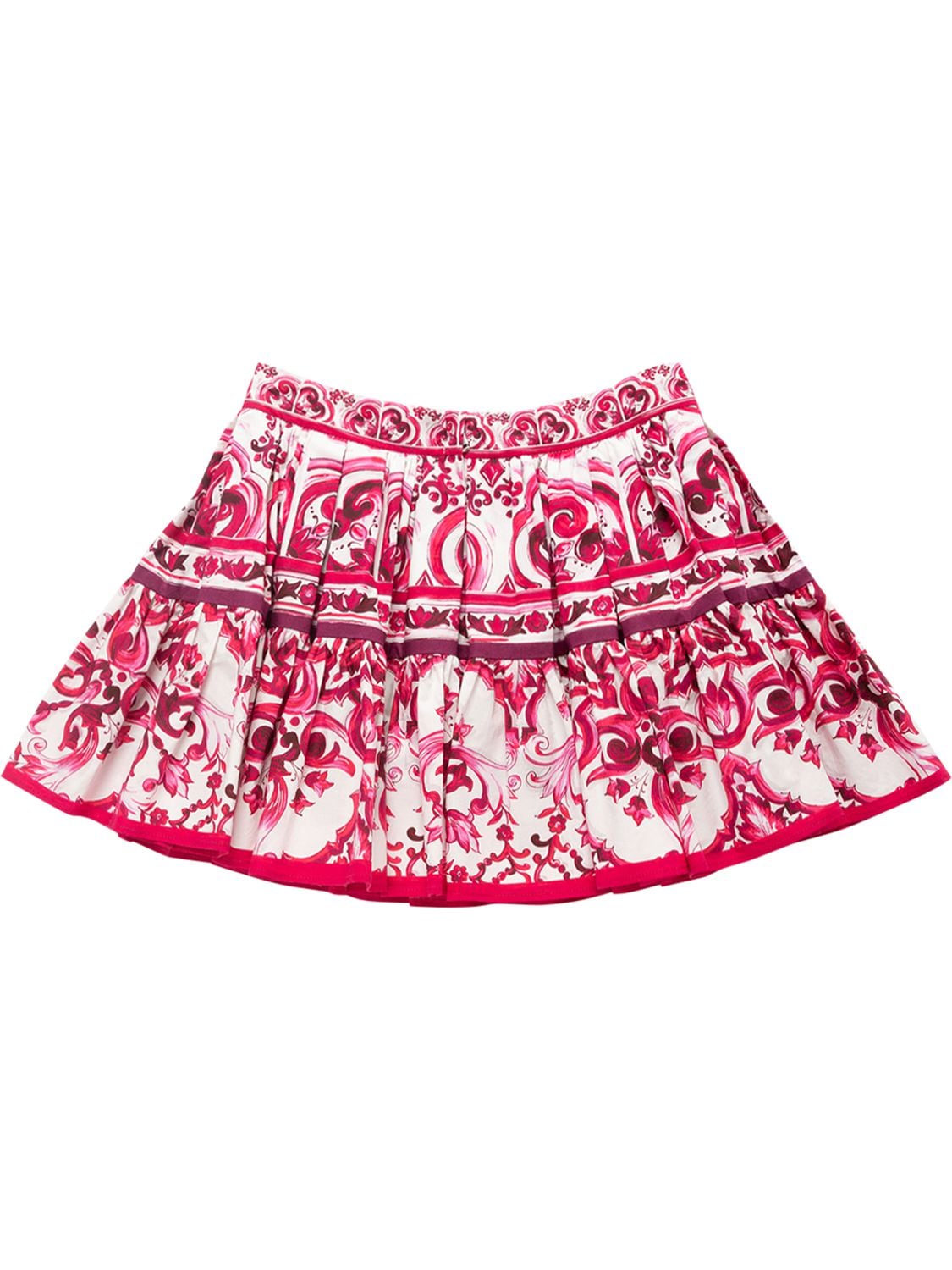 Shop Dolce & Gabbana Majolica Print Cotton Poplin Mini Skirt In Fuchsia