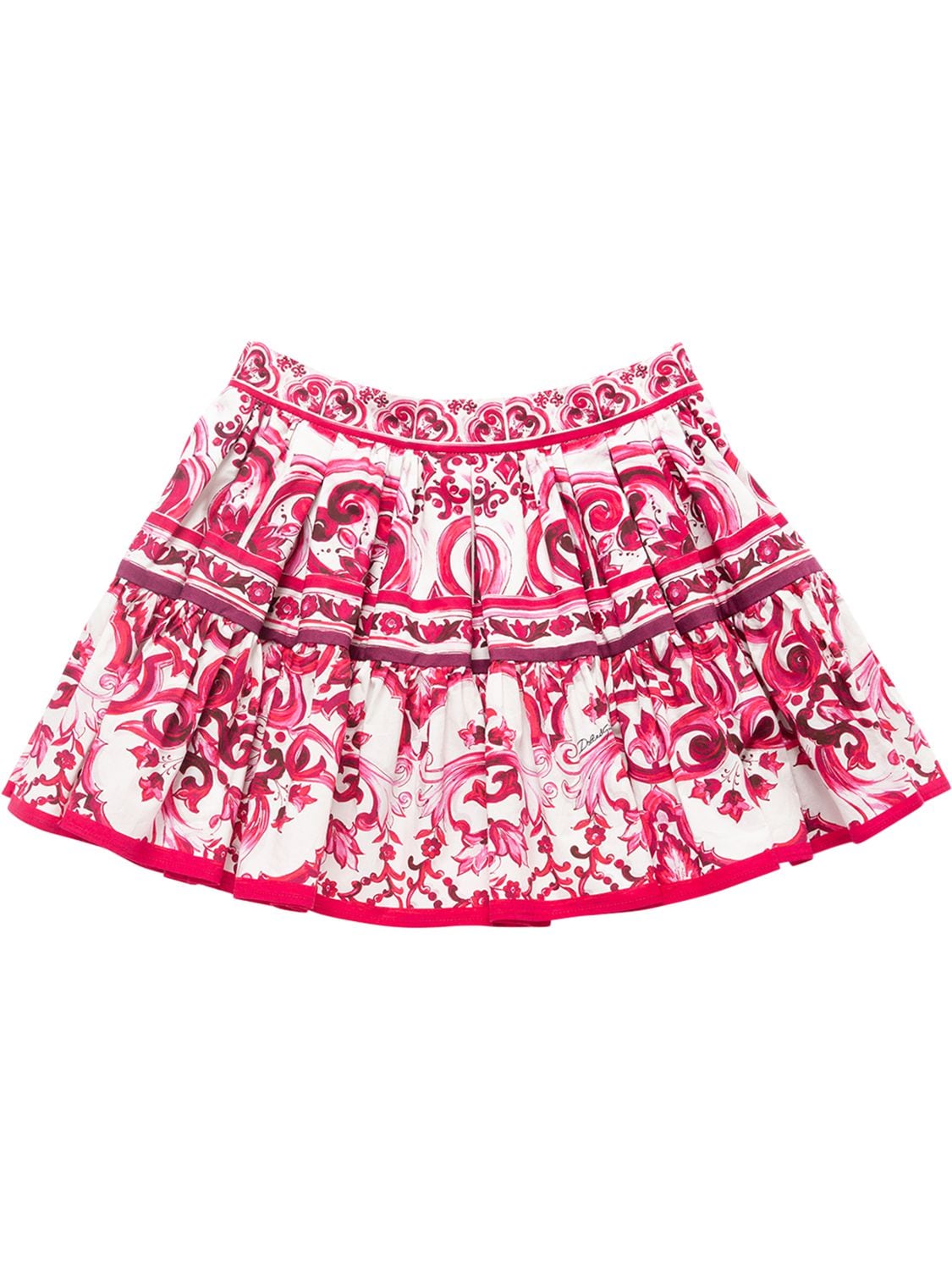 Dolce & Gabbana Kids' Majolica Print Cotton Poplin Mini Skirt In Fuchsia