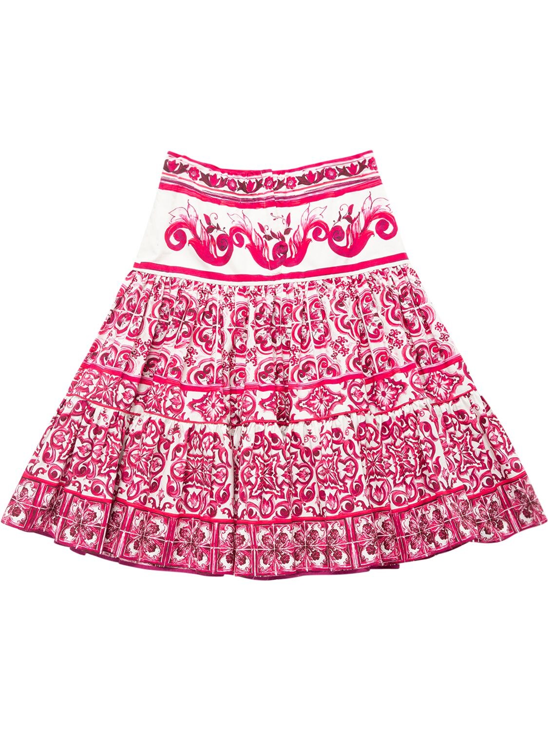 Shop Dolce & Gabbana Majolica Print Cotton Poplin Midi Skirt In Fuchsia