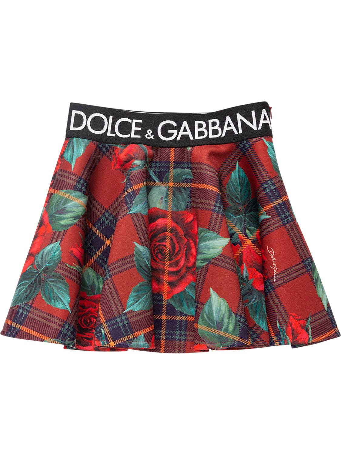 Dolce & Gabbana Kids' Rose Print Cotton Poplin Skirt W/logo In Multi