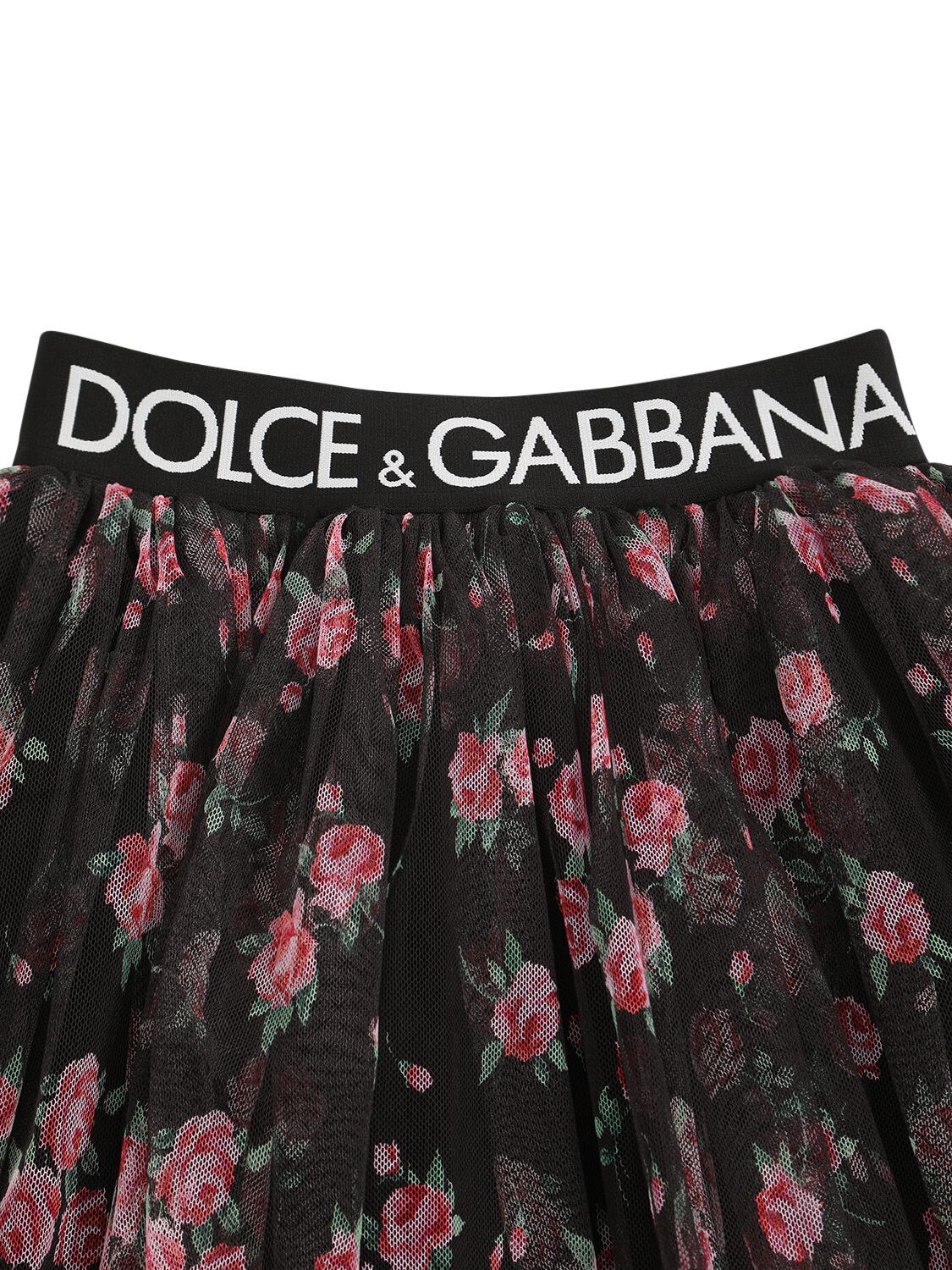 Shop Dolce & Gabbana Printed Tulle Mini Skirt W/logo Tape In Black