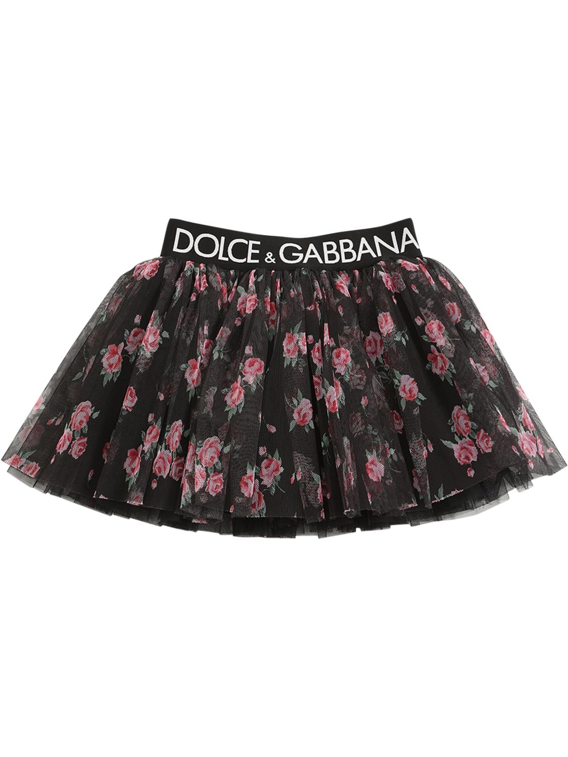 Dolce & Gabbana Kids' Printed Tulle Mini Skirt W/logo Tape In Black