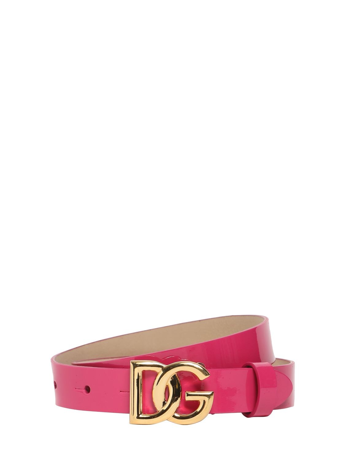 Dolce & Gabbana Kids' Patent Leather Belt With Dg-logo Buckle In Fuchsia