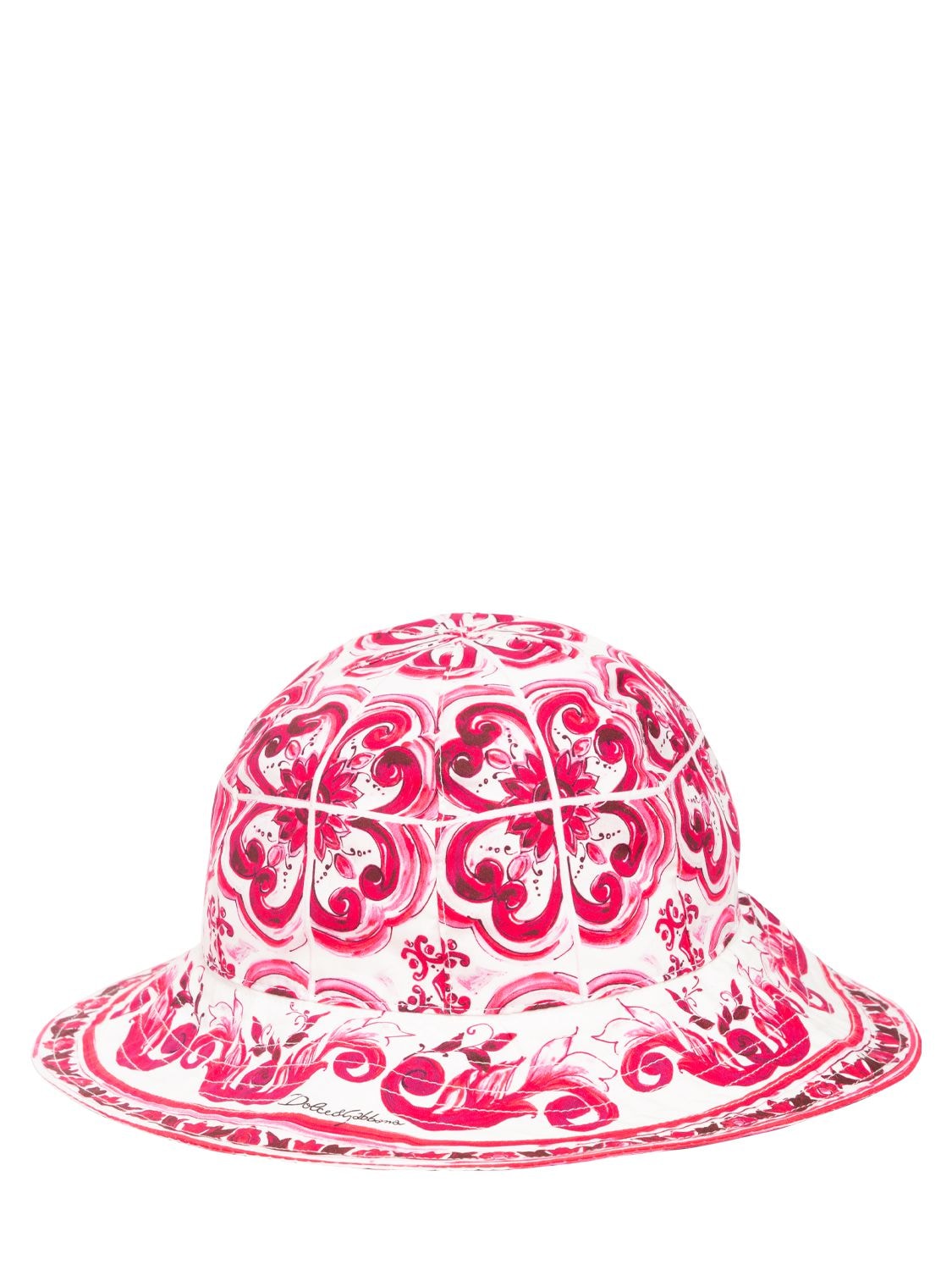 Shop Dolce & Gabbana Majolica Print Cotton Poplin Brimmed Hat In Fuchsia
