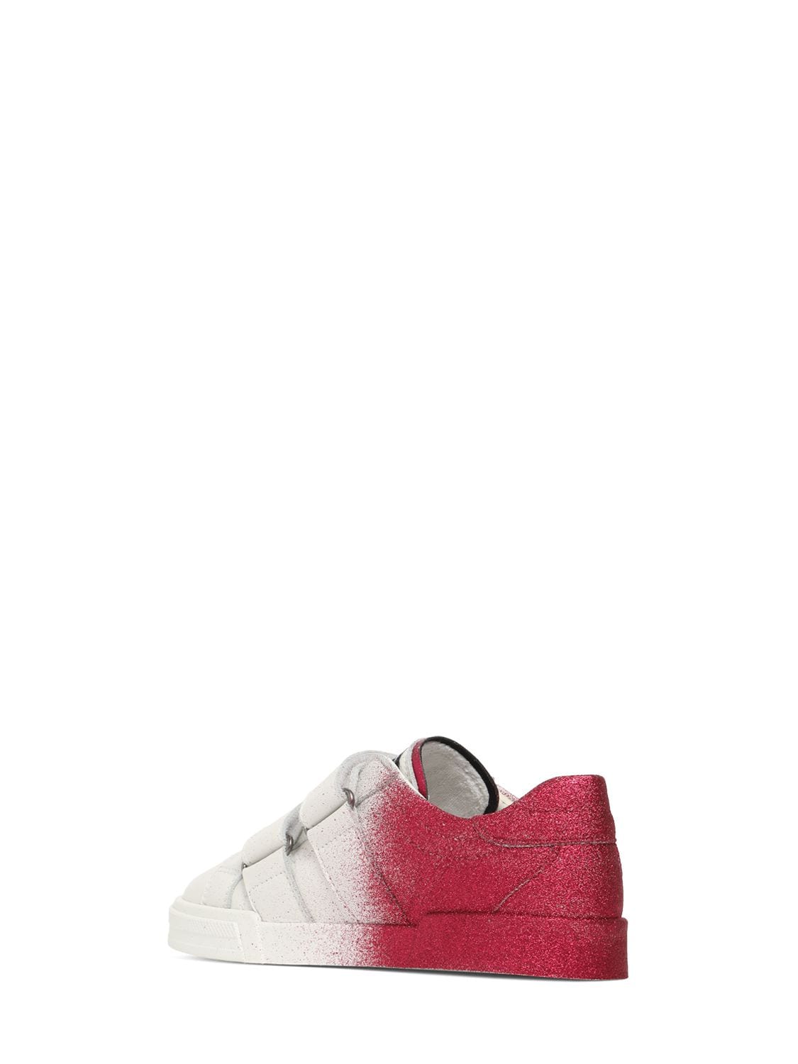 Shop Dolce & Gabbana Logo Print Leather Strap Sneakers In White,fuchsia