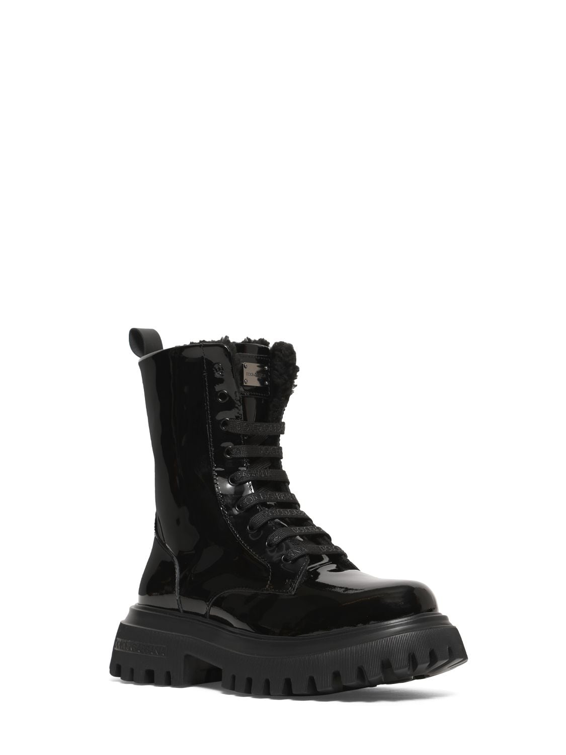 Shop Dolce & Gabbana Patent Leather Boots W/ Logo In Black