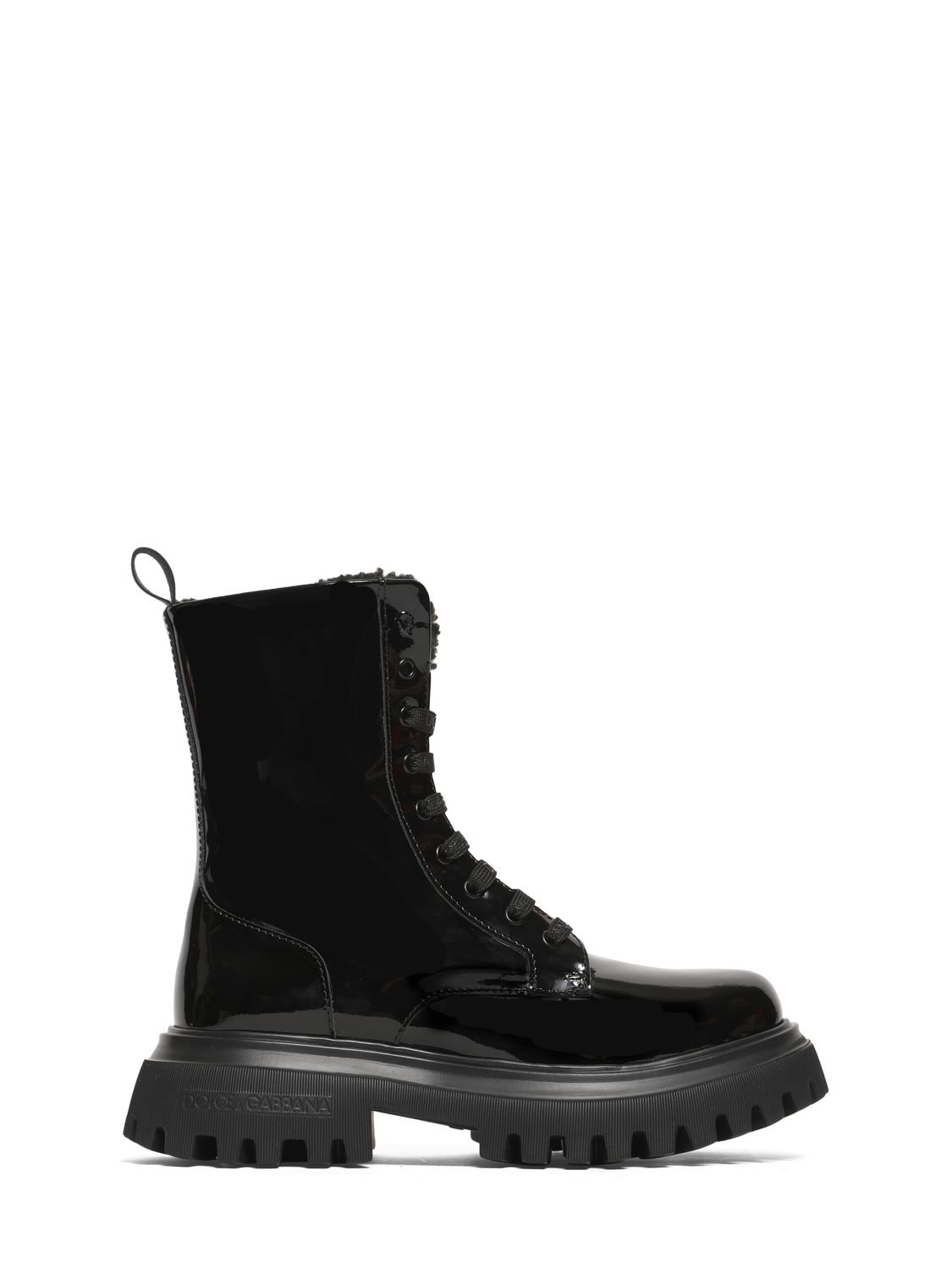 Dolce & Gabbana Kids' Patent Leather Boots W/ Logo In Black