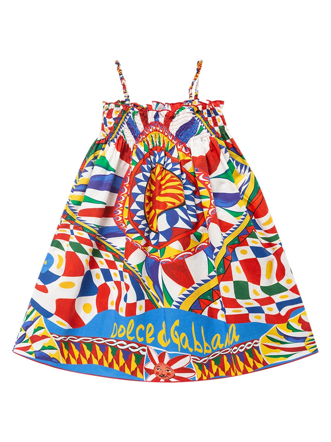 Shop Dolce & Gabbana Carretto Print Cotton Poplin Dress In Multicolor