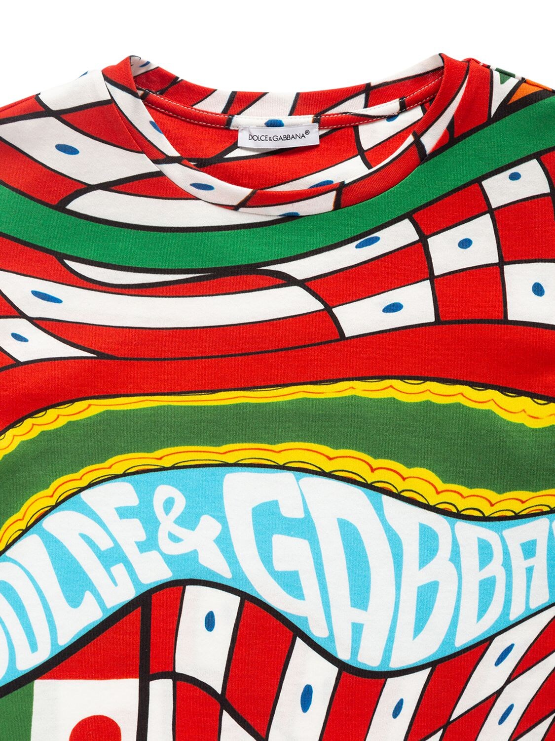 Shop Dolce & Gabbana Carretto Print Crop Cotton T-shirt In Multicolor