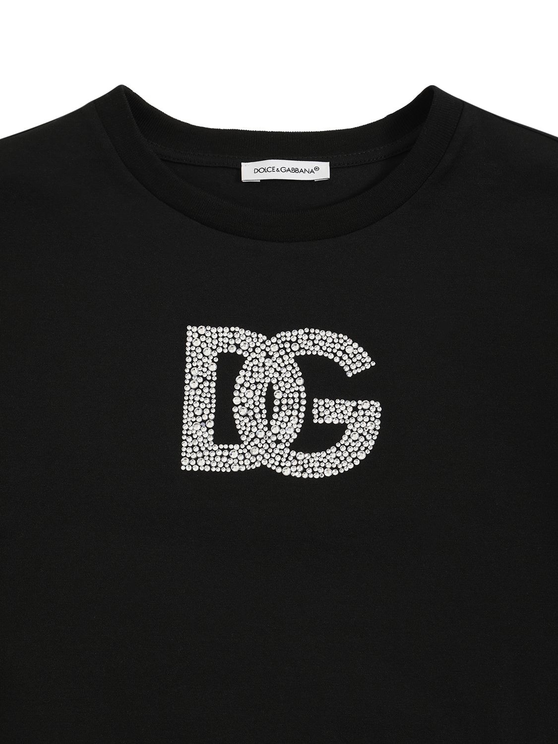 Shop Dolce & Gabbana Embellished Logo Cotton Jersey T-shirt In Black
