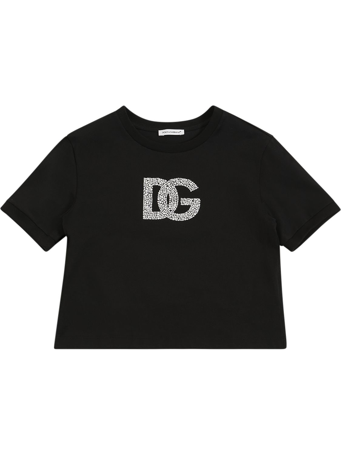 Shop Dolce & Gabbana Embellished Logo Cotton Jersey T-shirt In Black