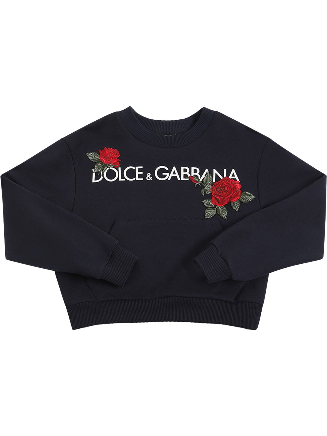 Dolce & Gabbana Kids' Logo Print Cotton Sweatshirt In Navy