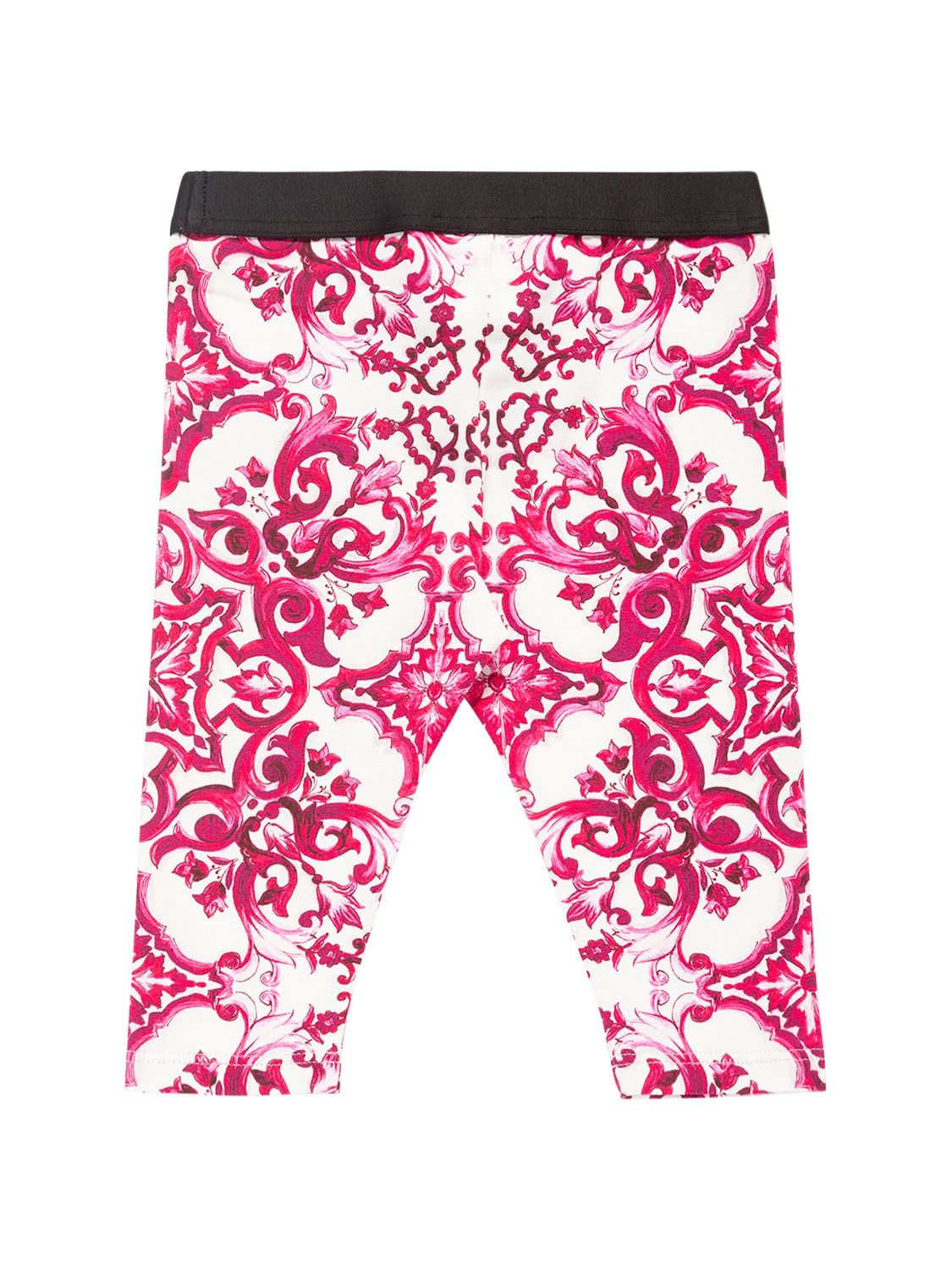 Shop Dolce & Gabbana Majolica Print Cotton Leggings W/logo In Fuchsia