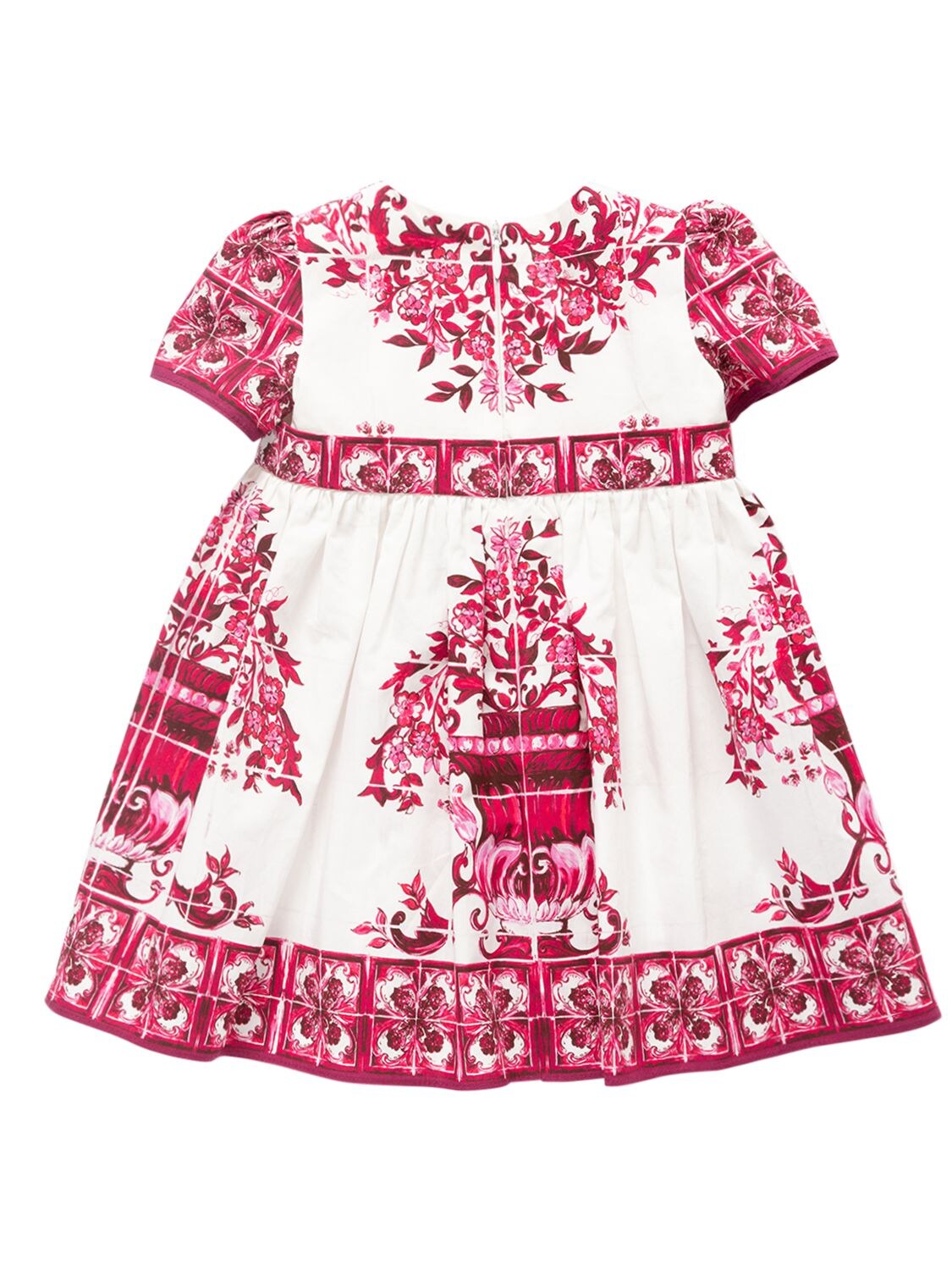 Shop Dolce & Gabbana Printed Cotton Dress W/diaper Cover In Fuchsia,white