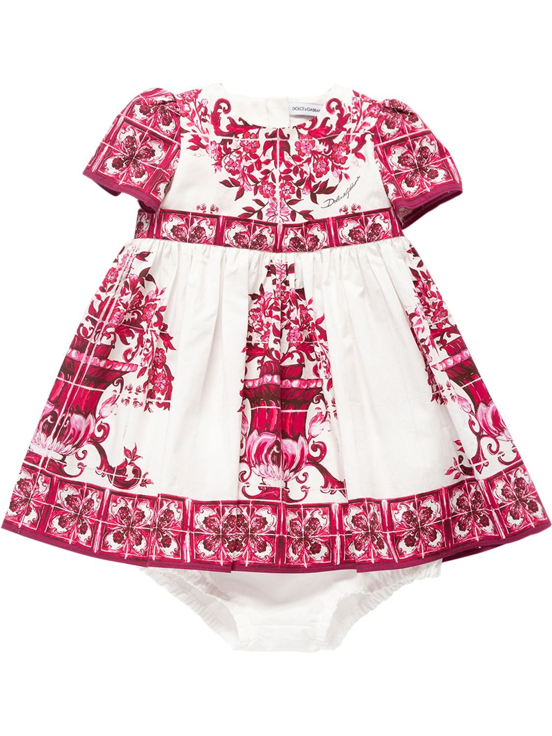 Dolce & Gabbana Babies' Printed Cotton Dress W/diaper Cover In Fuchsia,white
