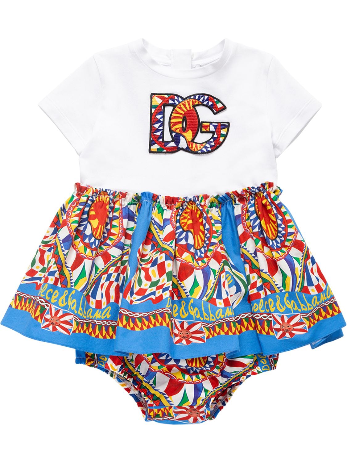 Image of Logo Printed Cotton Dress W/diaper Cover