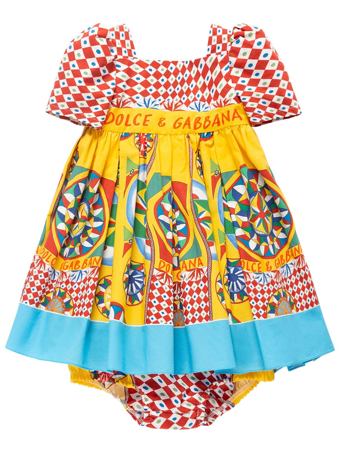 Dolce & Gabbana Babies' Printed Cotton Dress W/diaper Cover In Multicolor