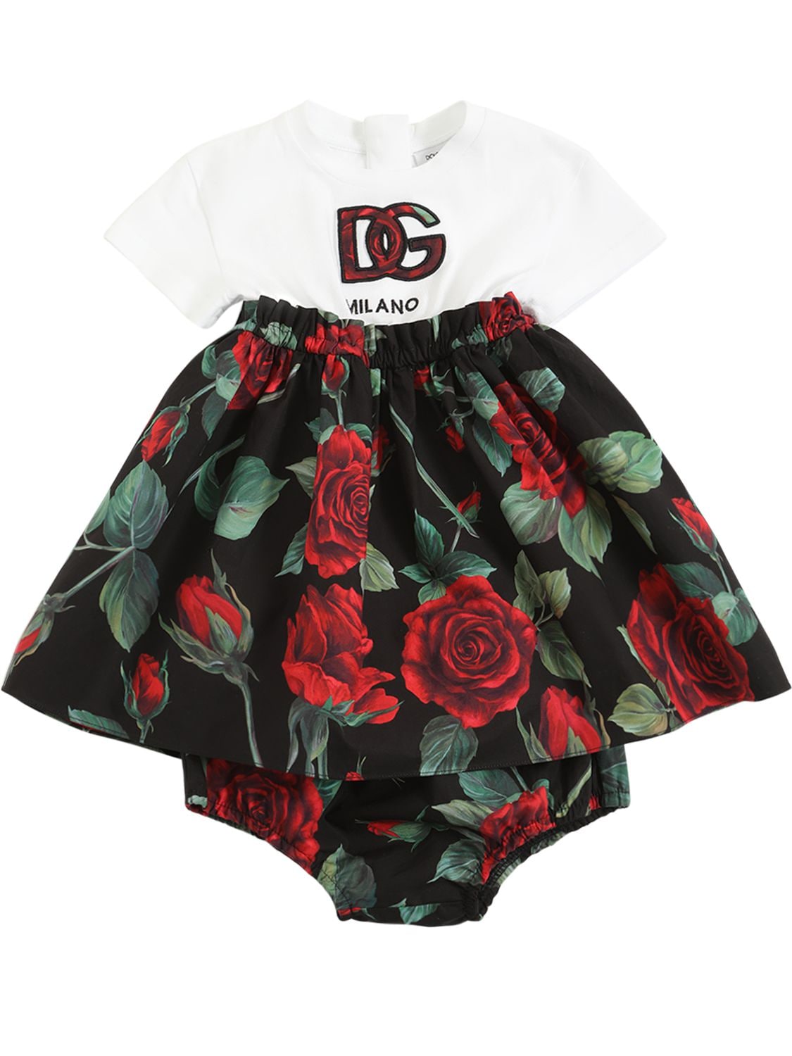 Dolce & Gabbana Babies' Logo Printed Cotton Dress W/diaper Cover In Multicolor