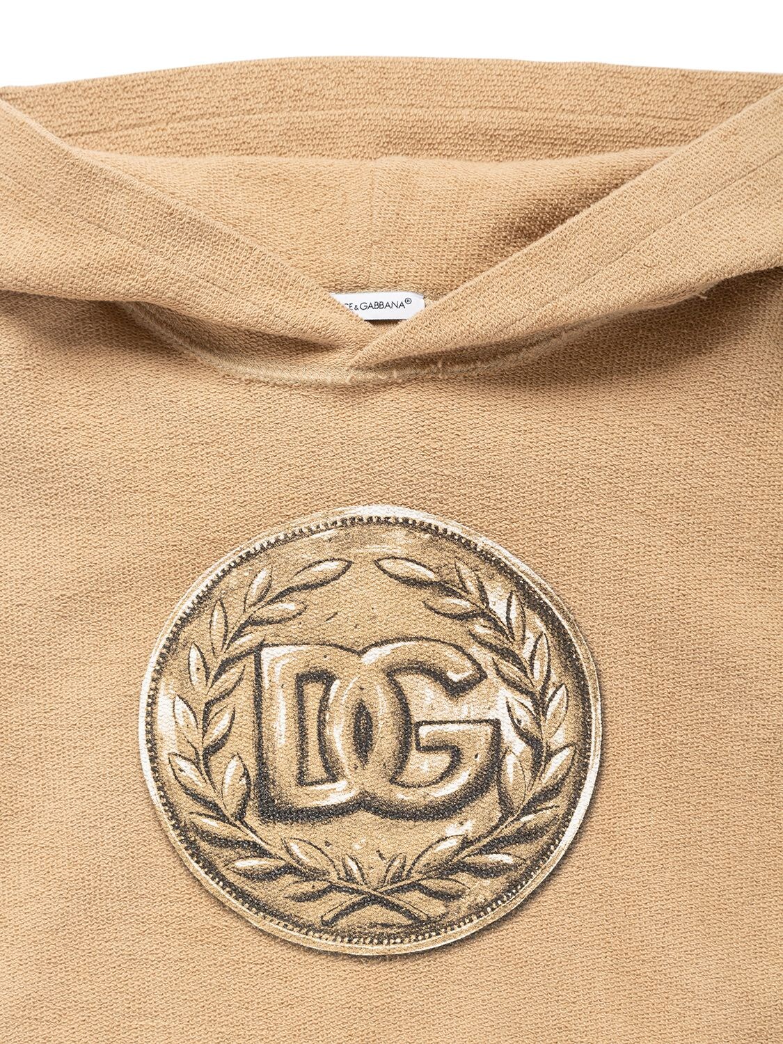 Dolce & Gabbana Printed Cotton Hoodie W/logo In Beige
