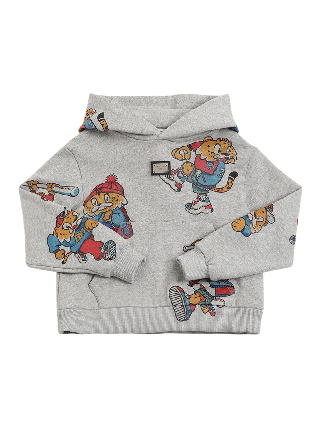 DOLCE & GABBANA PRINTED COTTON HOODIE W/METAL LOGO