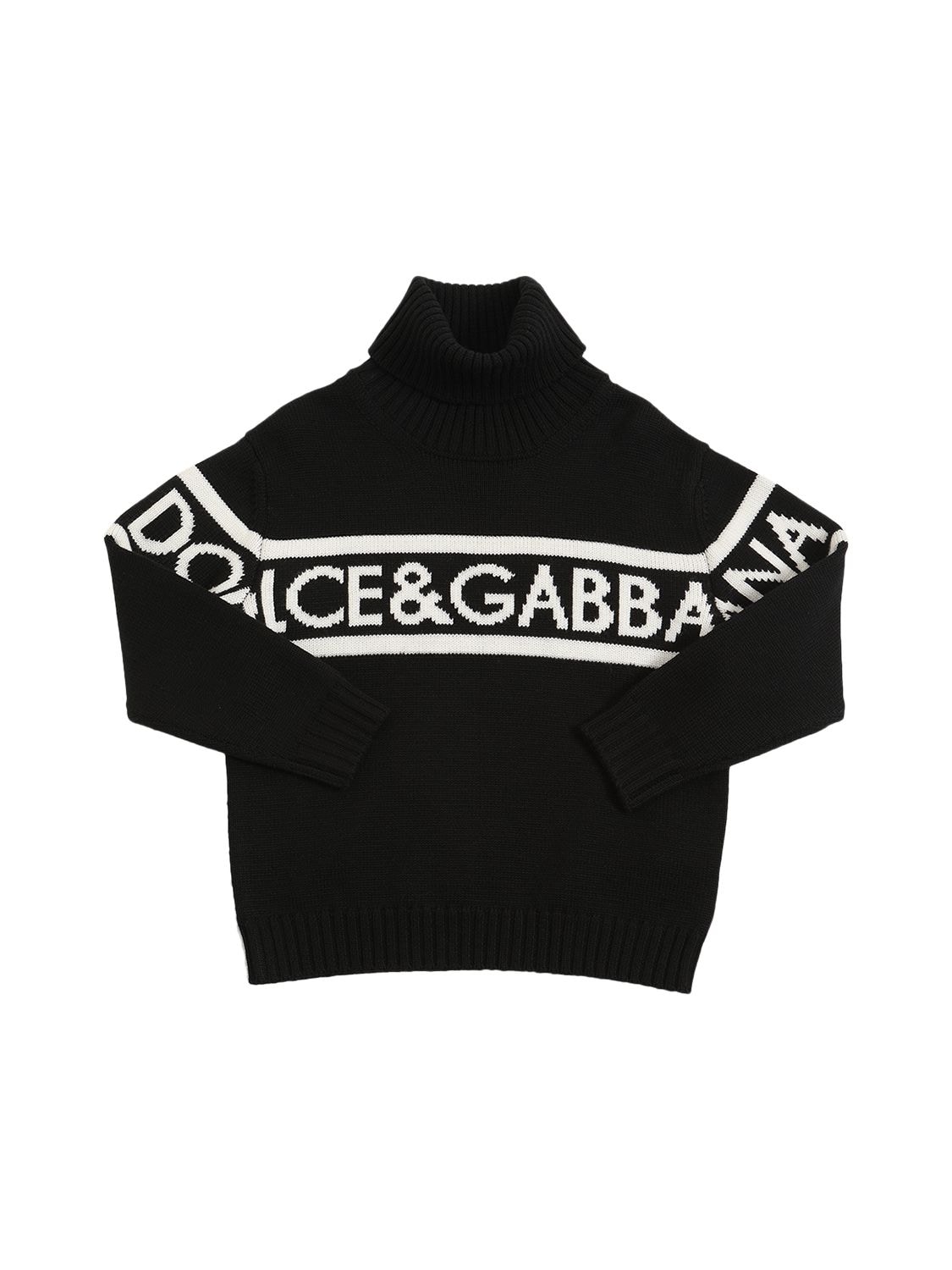 Shop Dolce & Gabbana Wool Knit Turtleneck Sweater W/logo In Black