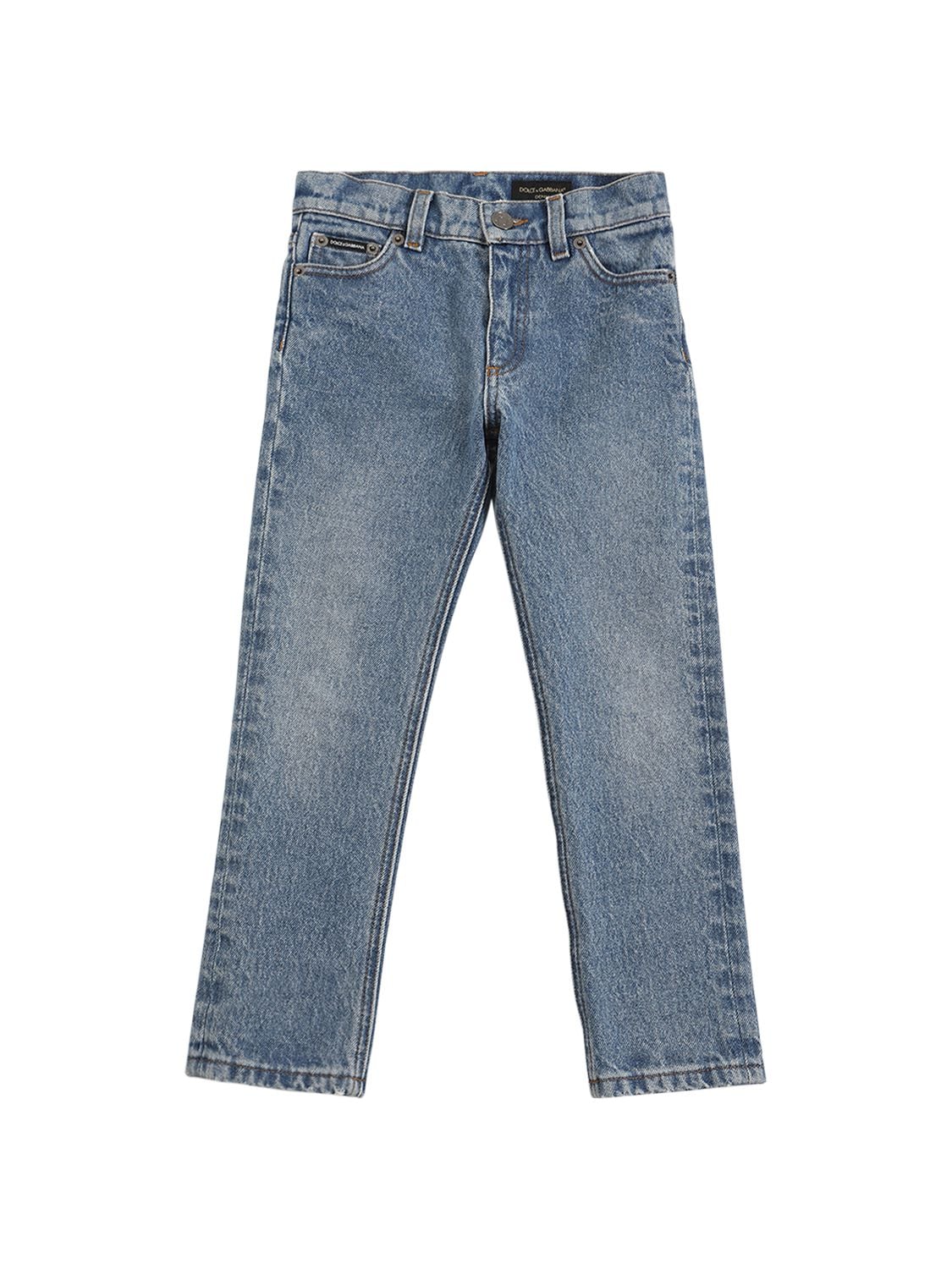 Dolce & Gabbana Kids' Stonewashed Cotton Denim Jeans In Blue