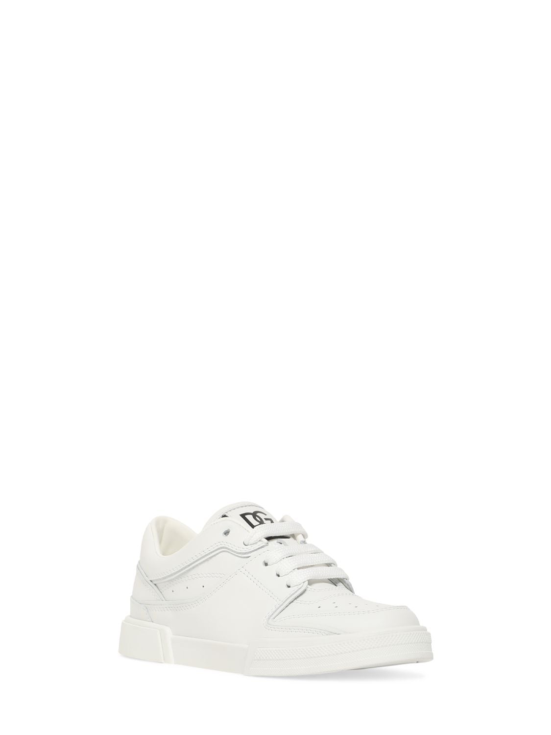 Shop Dolce & Gabbana Logo Print Leather Lace-up Sneakers In White