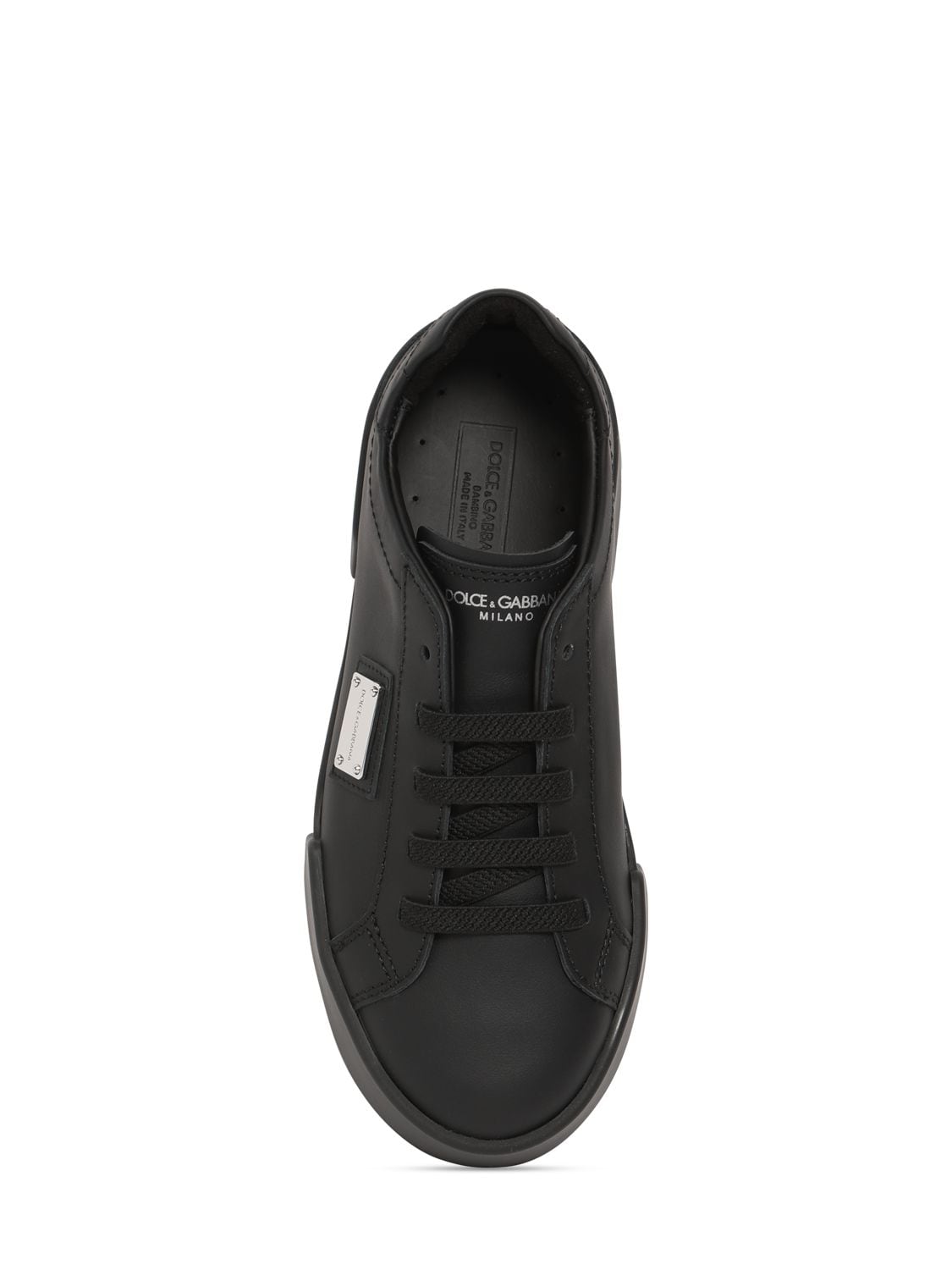 Shop Dolce & Gabbana Metal Logo Leather Lace-up Sneakers In Black