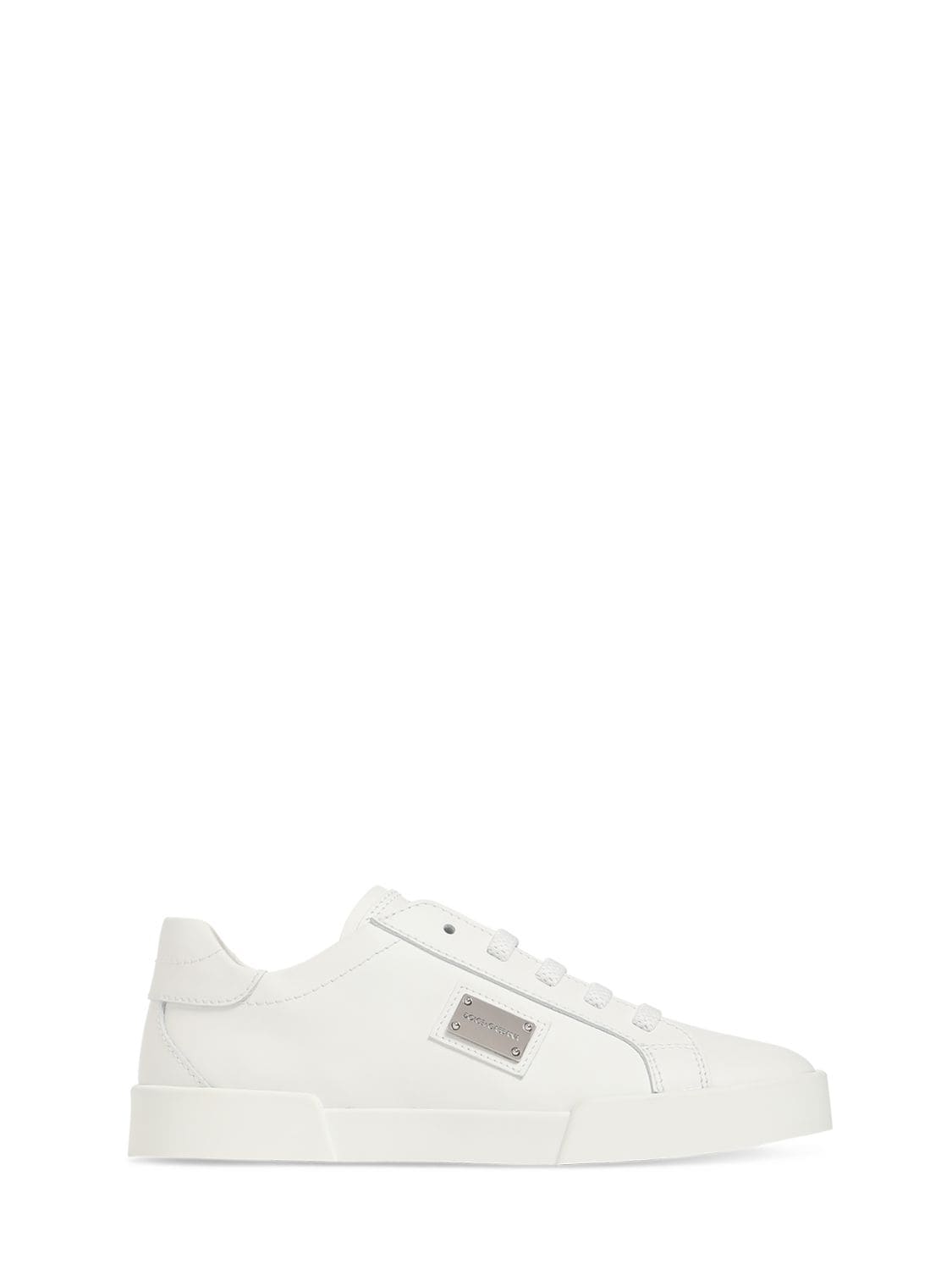 Dolce & Gabbana Kids' Metal Logo Leather Lace-up Trainers In White
