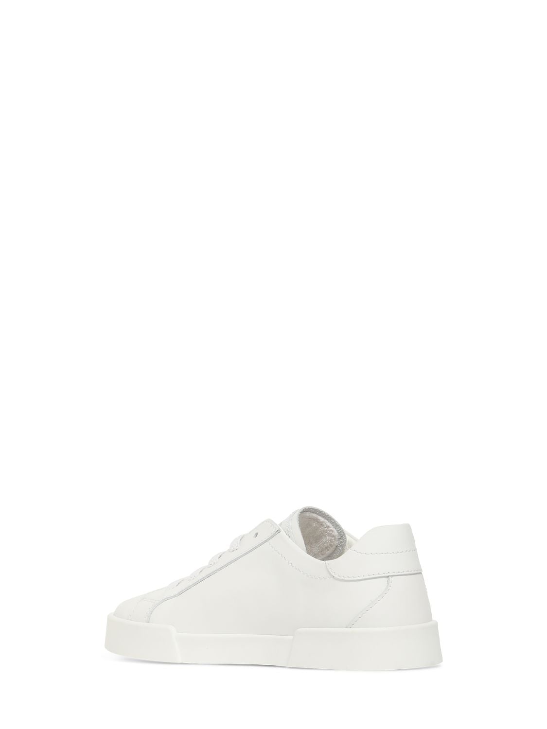 Shop Dolce & Gabbana Metal Logo Leather Lace-up Sneakers In White