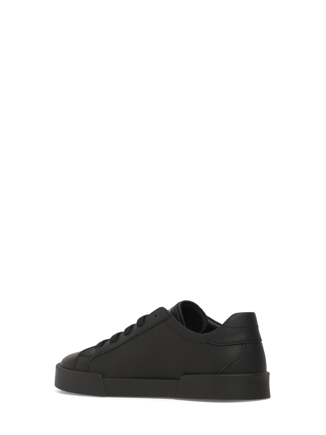 Shop Dolce & Gabbana Metal Logo Leather Lace-up Sneakers In Black