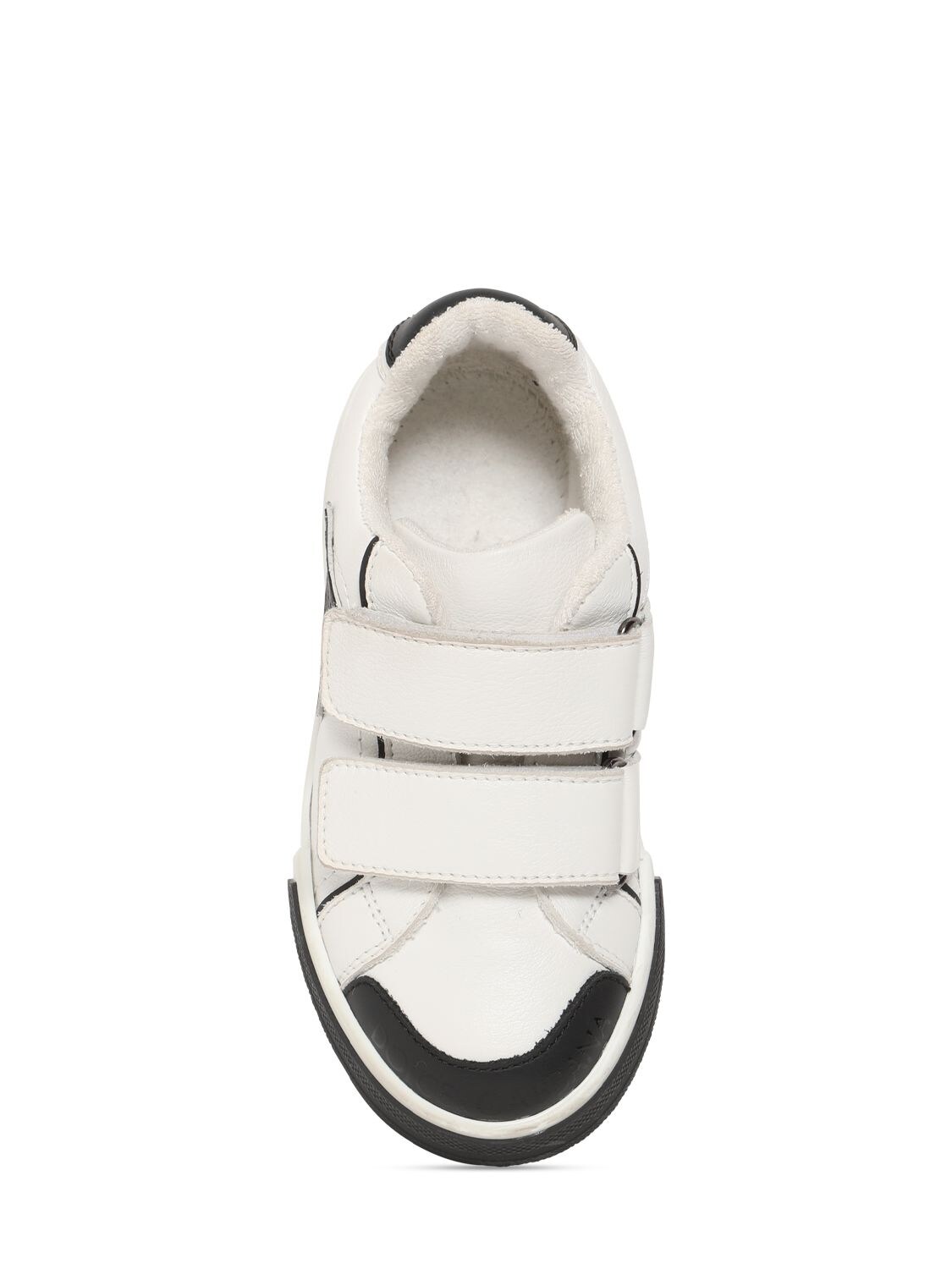 Shop Dolce & Gabbana Logo Print Leather Strap Sneakers In White,black