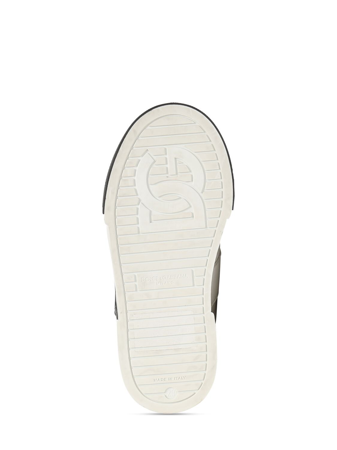 Shop Dolce & Gabbana Logo Print Leather Strap Sneakers In White,black