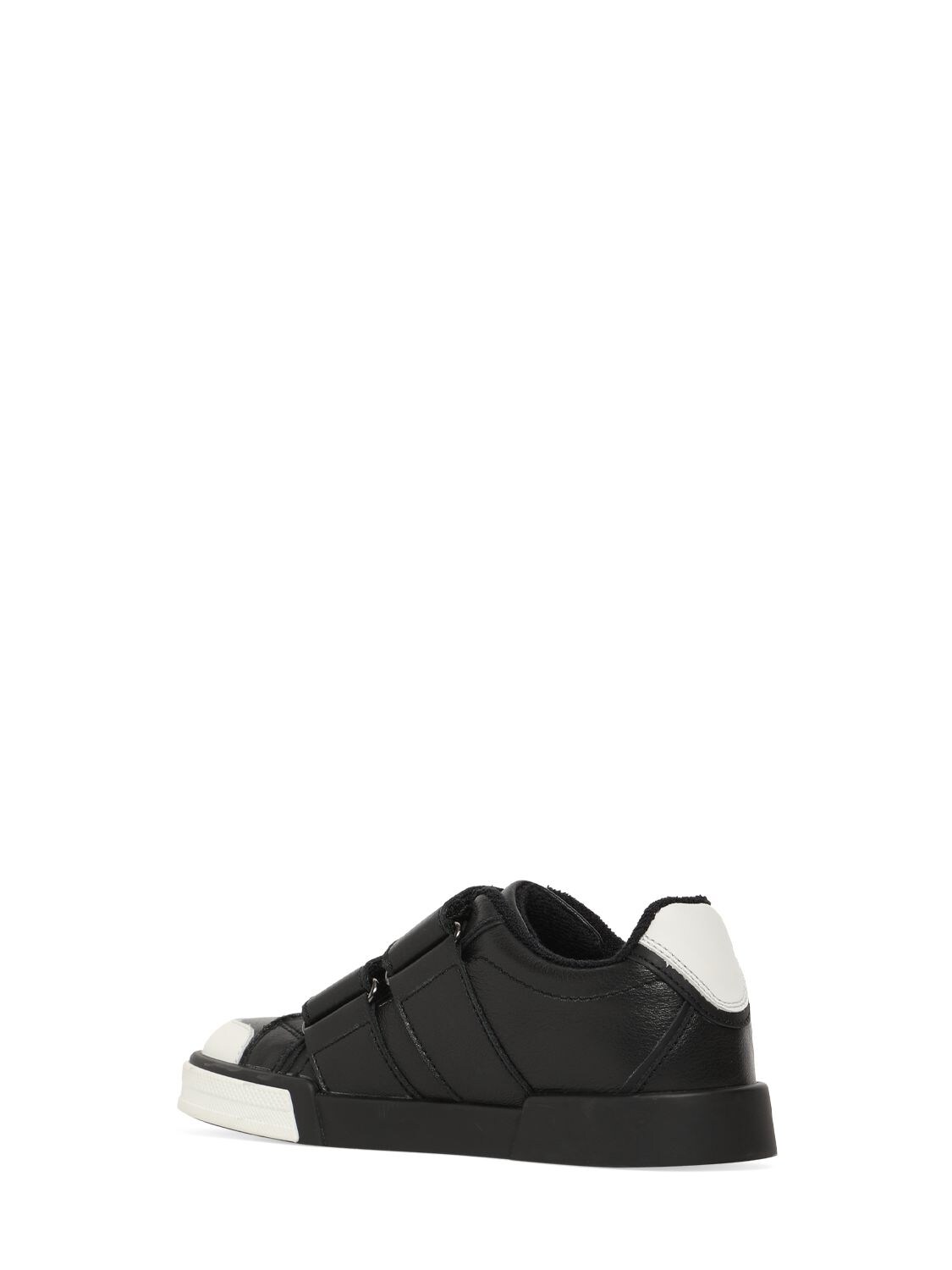 Shop Dolce & Gabbana Logo Print Leather Strap Sneakers In Black,white