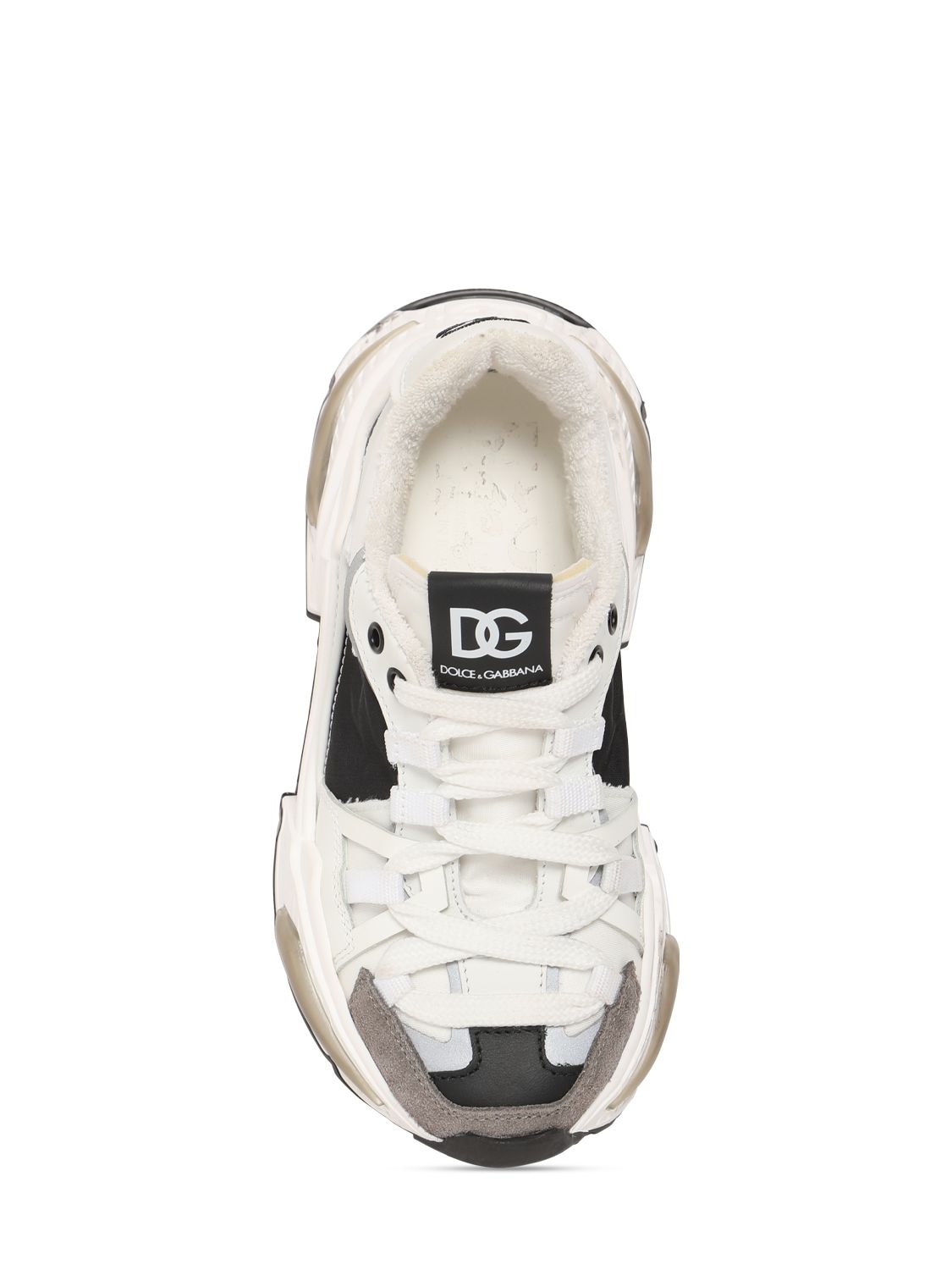Shop Dolce & Gabbana Logo Print Rayon Lace-up Sneakers In White,black