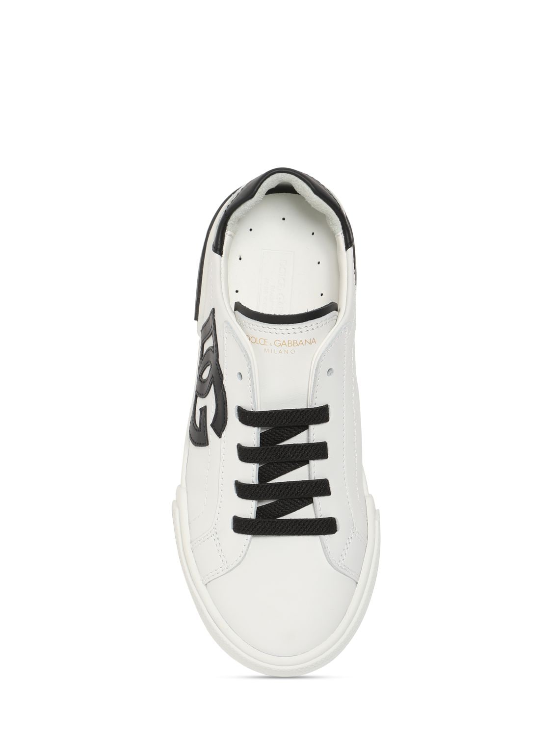 Shop Dolce & Gabbana Logo Print Leather Lace-up Sneakers In White,black