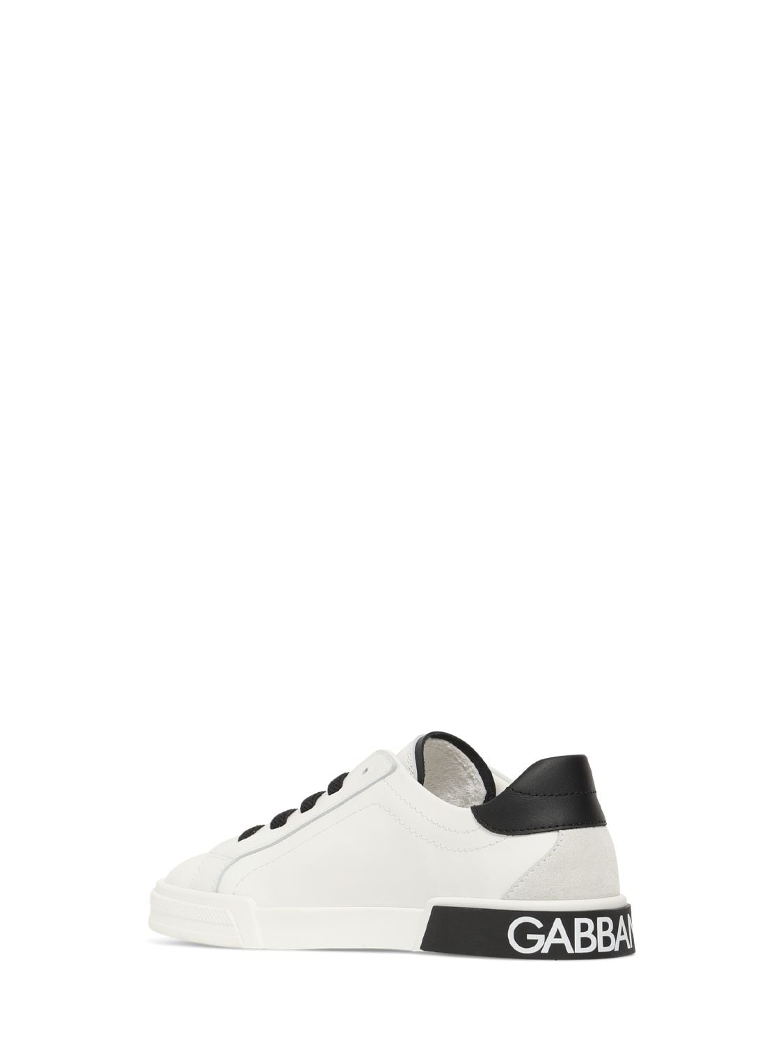 Shop Dolce & Gabbana Logo Print Leather Lace-up Sneakers In White,black