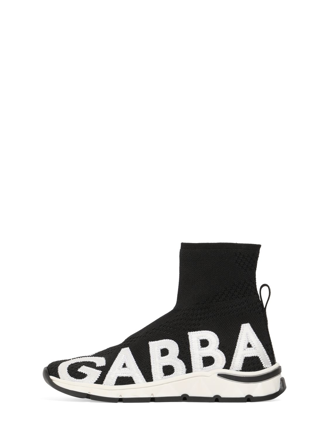 Dolce & Gabbana Kids' Logo Intarsia Knit Sock Trainers In Black,white