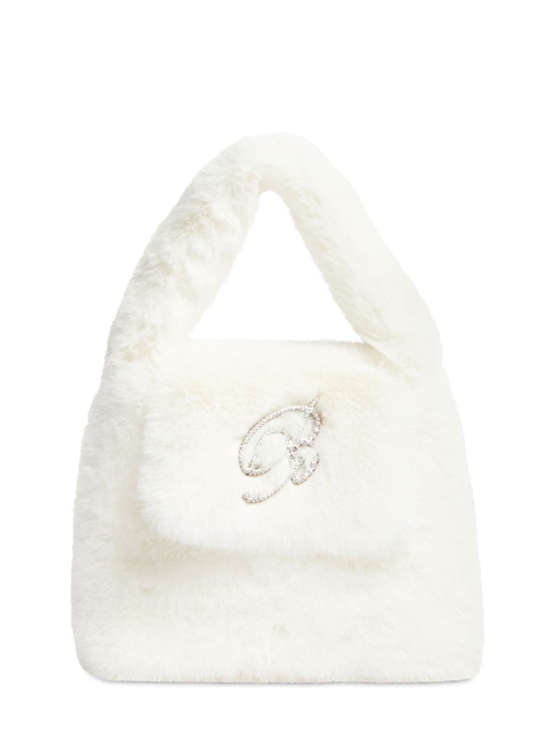 Blumarine Logo Faux Fur Top Handle Bag In Burro
