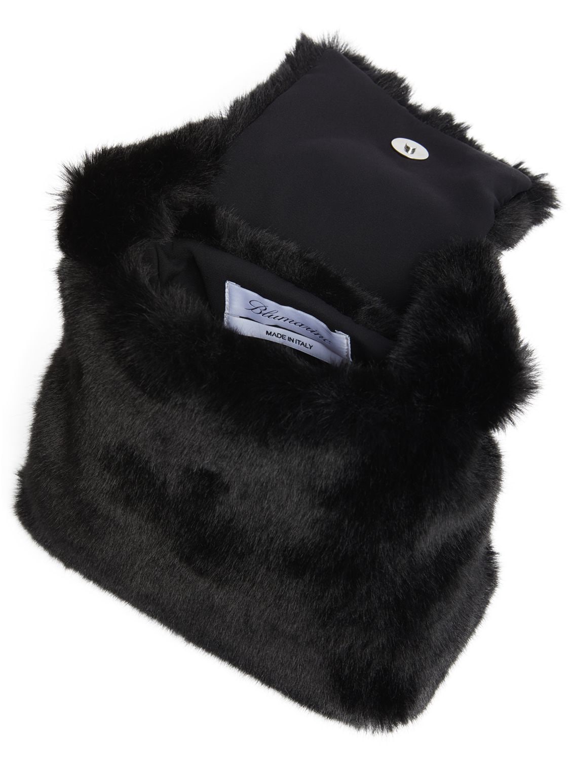 Shop Blumarine Logo Faux Fur Top Handle Bag In Black