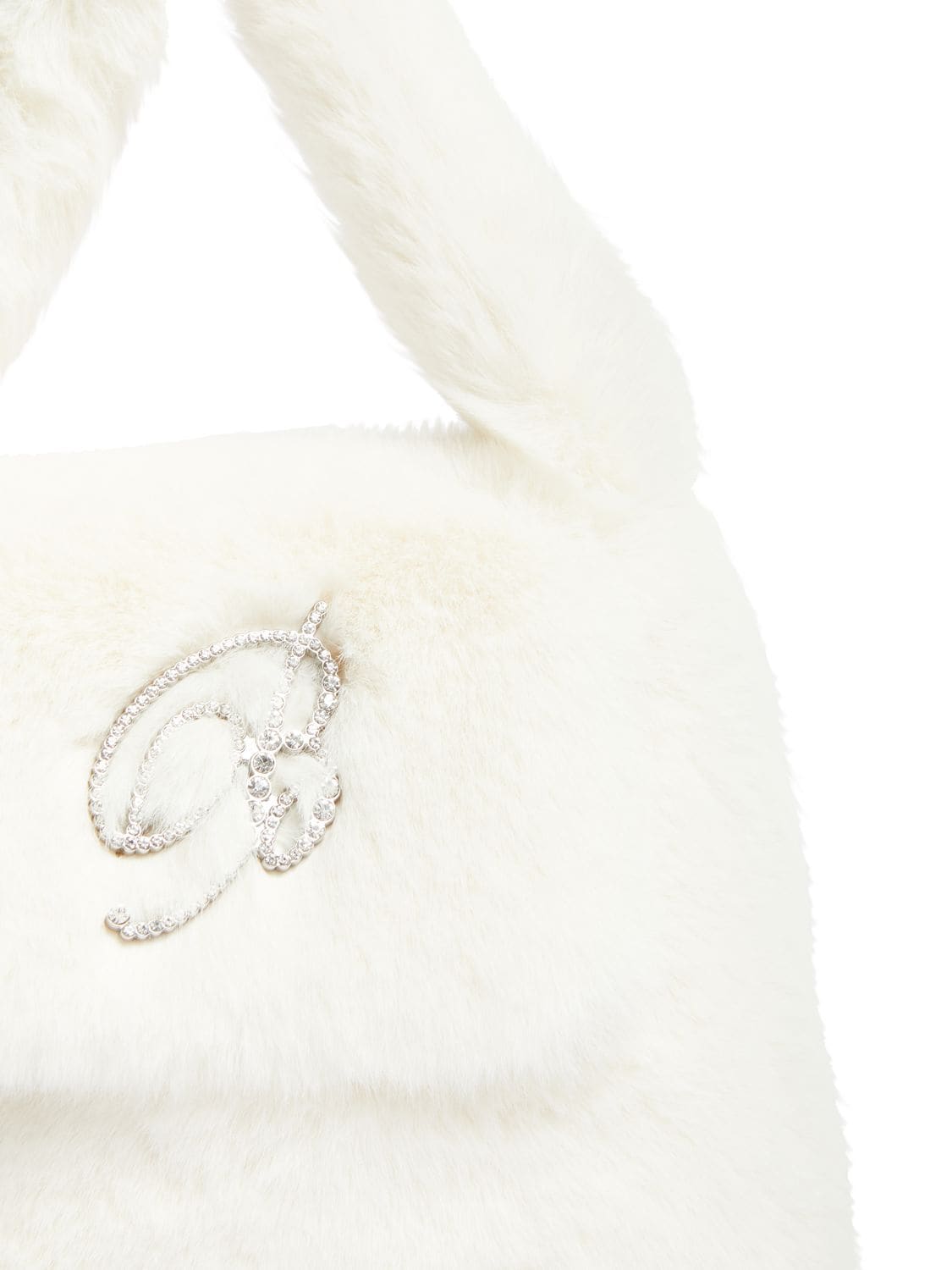 Shop Blumarine Logo Faux Fur Top Handle Bag In Burro