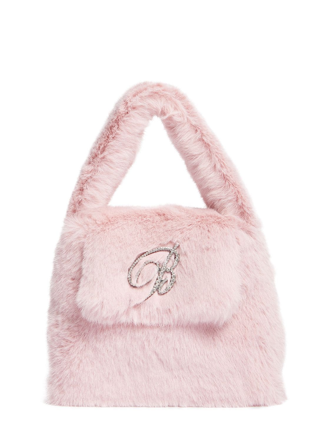 Shop Blumarine Logo Faux Fur Top Handle Bag In Chulk Pink