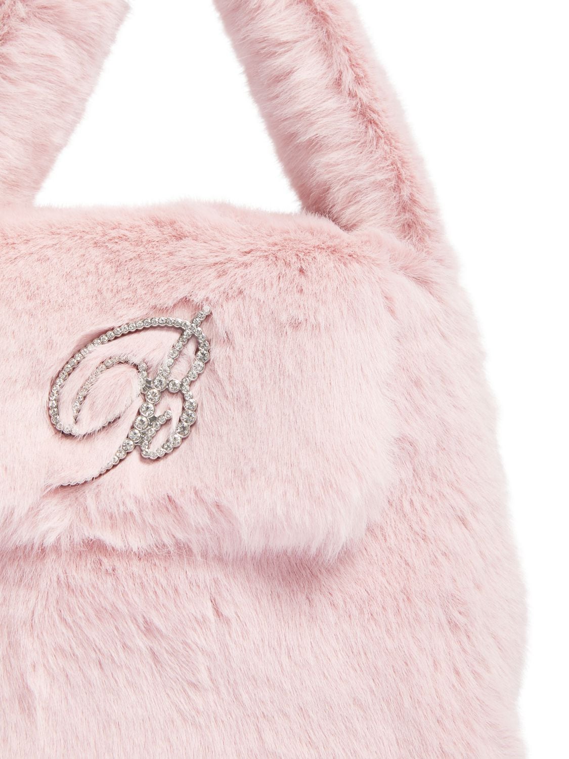 Shop Blumarine Logo Faux Fur Top Handle Bag In Chulk Pink