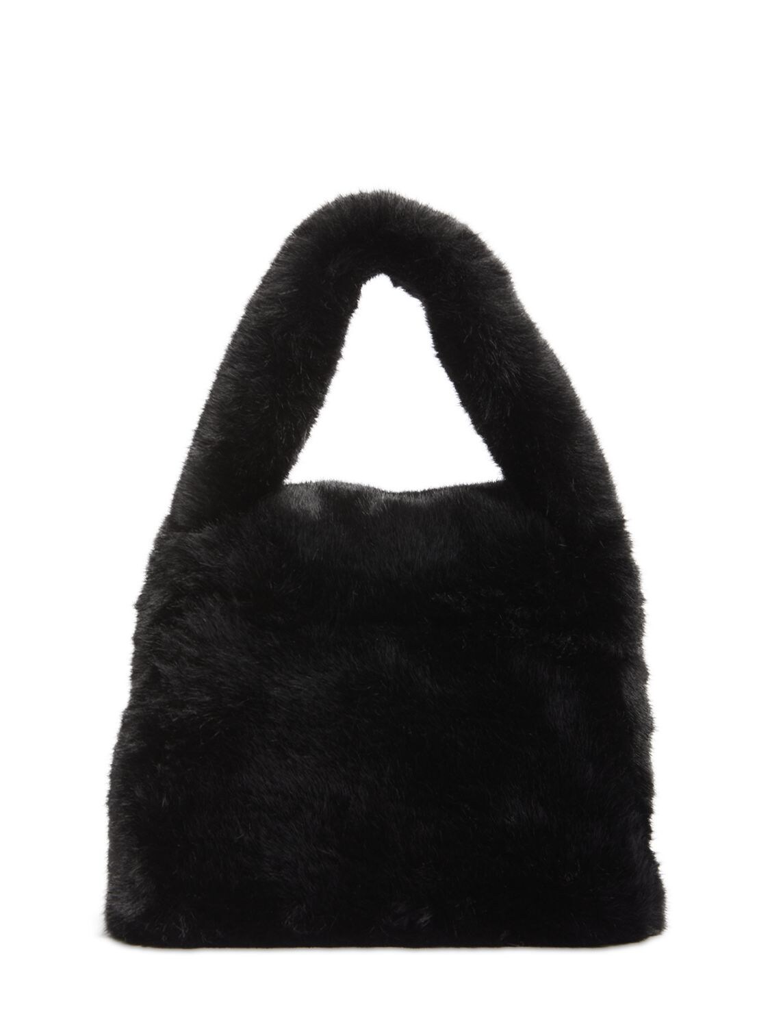 Shop Blumarine Logo Faux Fur Top Handle Bag In Black