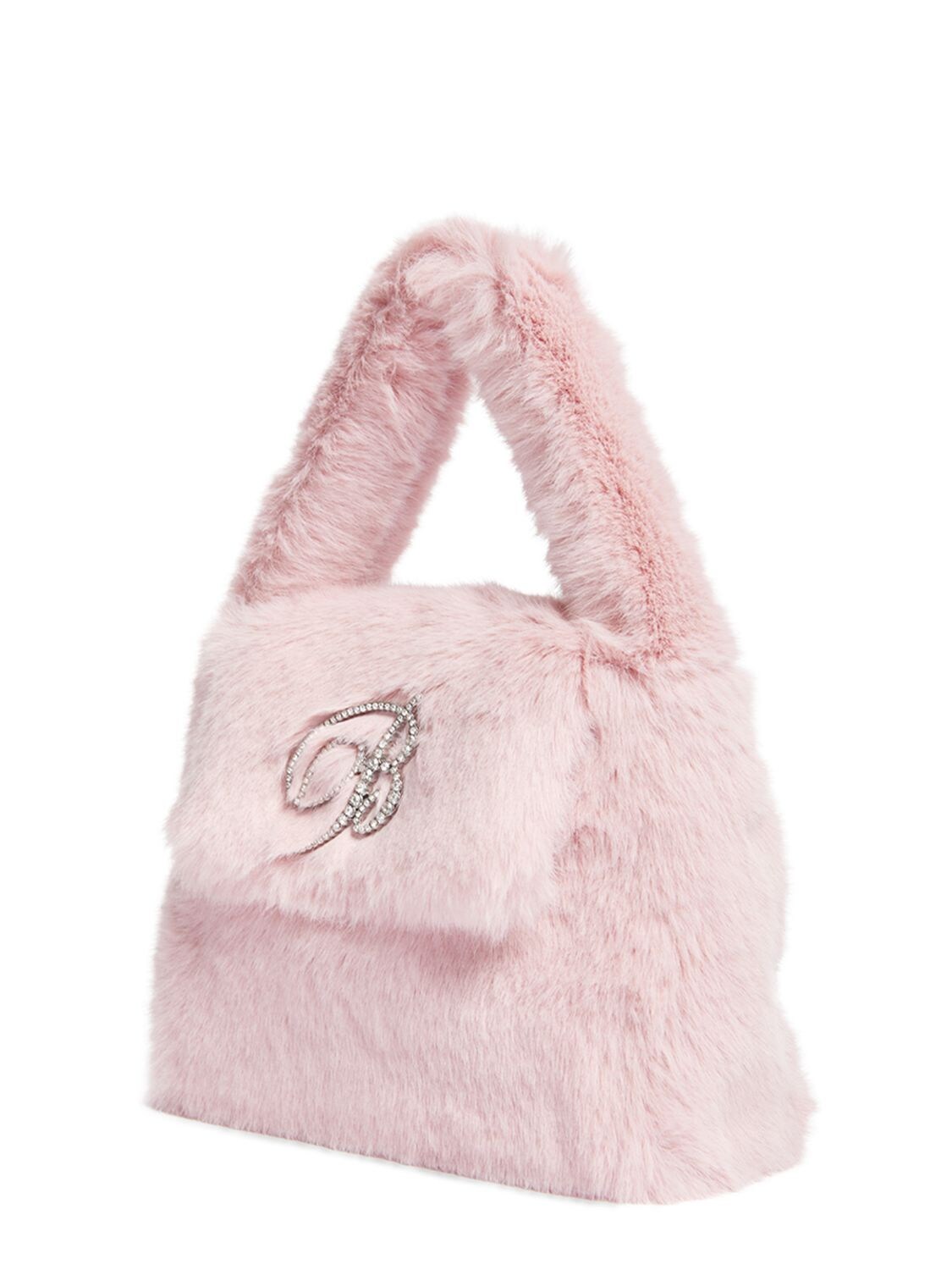 Shop Blumarine Logo Faux Fur Top Handle Bag In Chulk Pink